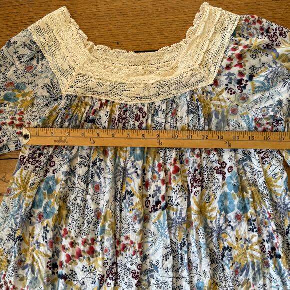 Sundance Peasant Top SZ S Floral Lace Yoke Peasant Sleeves Floral Cottage Boho - Picture 6 of 7